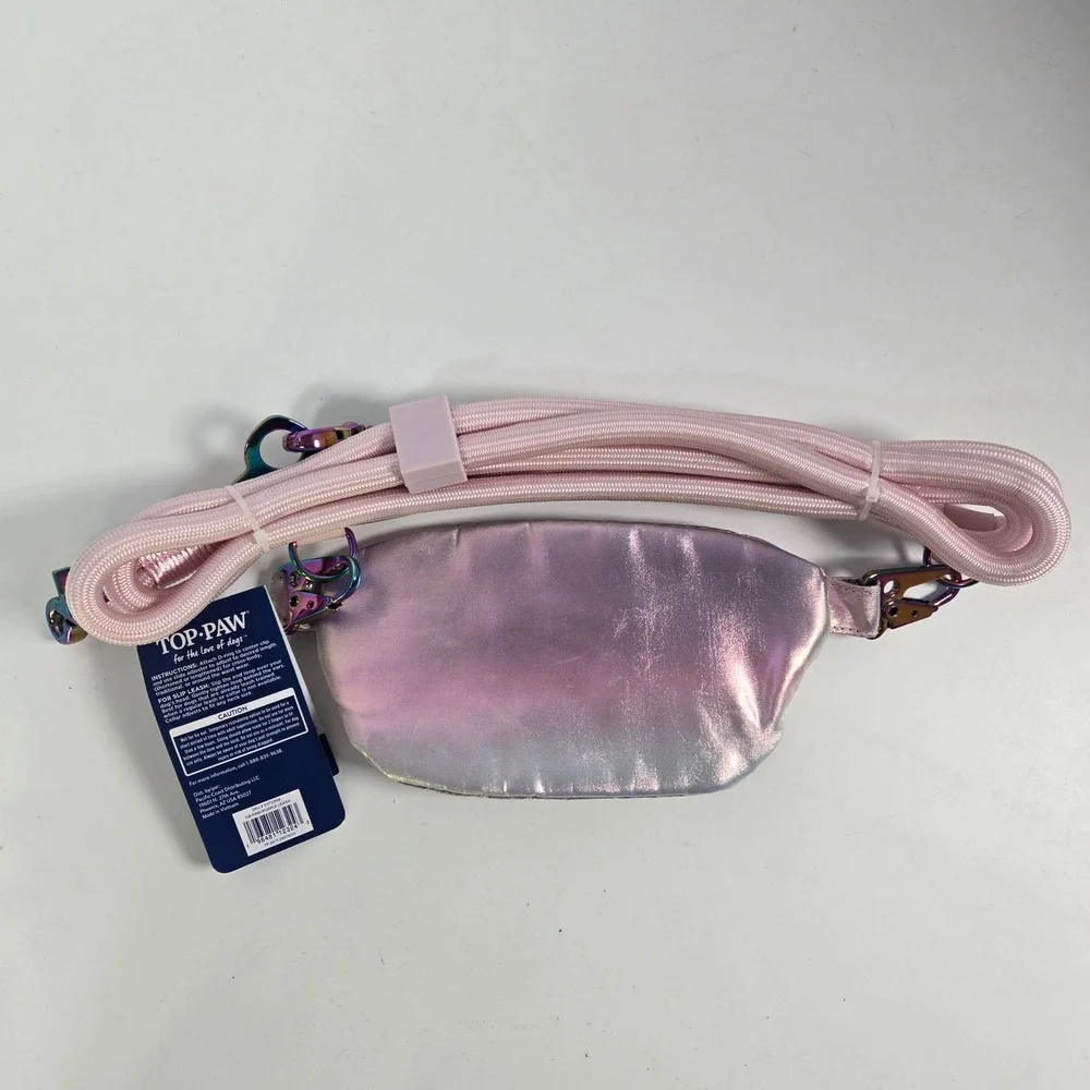 Top Paw Multi-Wear Leash Pouch Pink Purple Iridescent Hands-Free 8ft Pet Gear